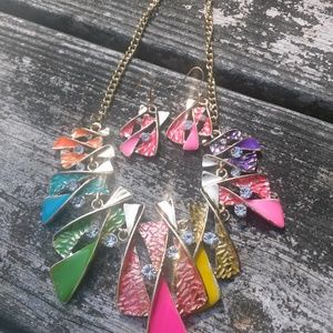 Multi-Color Twist bib necklace and Earrings